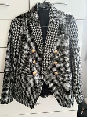 Express Black and White Houndstooth Blazer with Gold Buttons